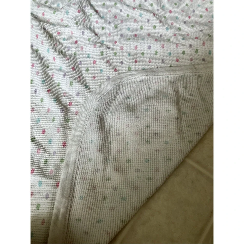 Garanimals White pastel polka dot Thermal Baby Blanket Waffle Weave 100% Cotton